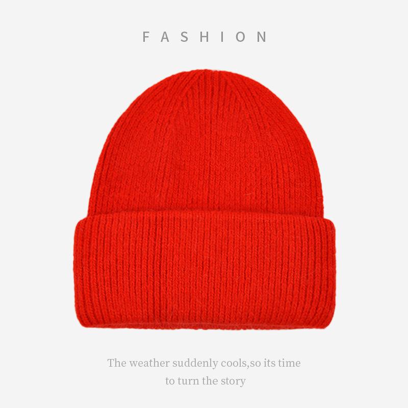 Soft Sticky Rabbit Fur Knitted Woolen Hat for Women In Winter Solid Color Warm Cover Head Showing Small Face Hats & Caps (women’s)