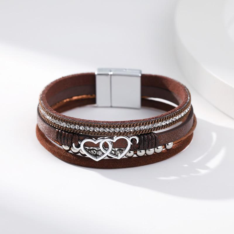 Multi Layer Leather Bracelet for Women Heart Accessories  Stylish Ladies Hand Jewelry Gift