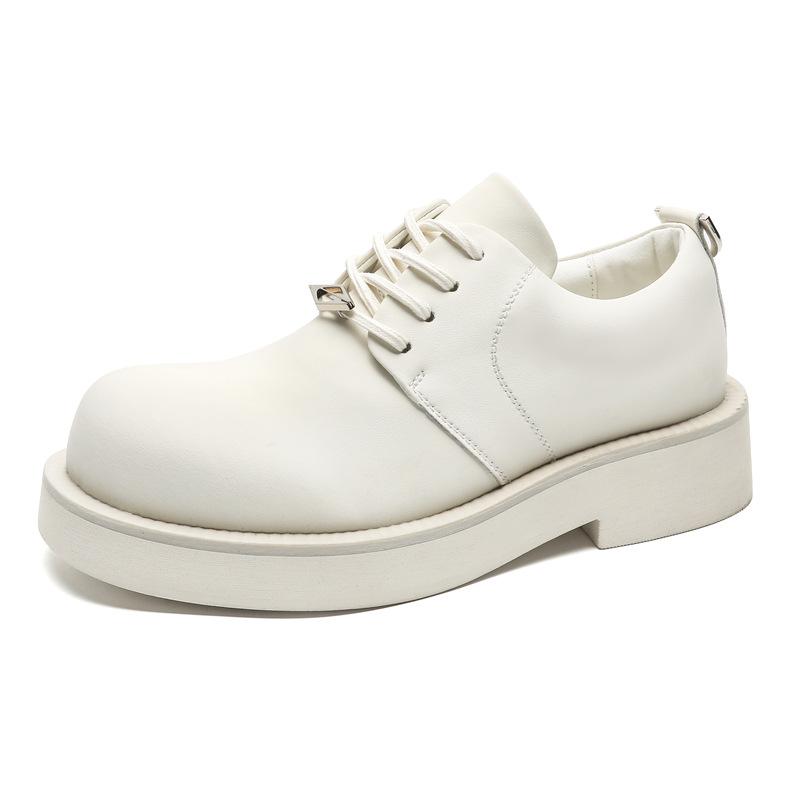 Derby shoes men's 2024 spring and summer new Mickey big head shoes white low-top round head fashion leather shoes 166166-J