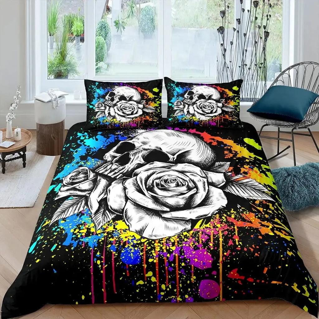 Girls Rainbow Rose Duvet Cover Set Colorful Rose Floral Bright Flowers Petal Comforter Cover Garden Fresh Bedding Sets Full Size