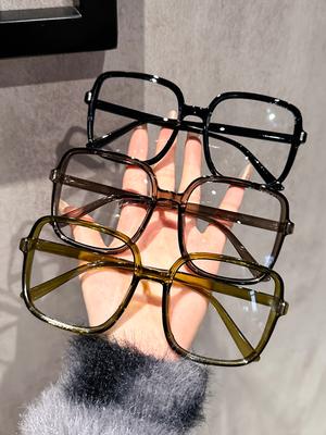 1/3 Pc S Fashion Oversized Square Plastic Frame Clear Glasses For Daily Life Take Photo Clothing Accessories.