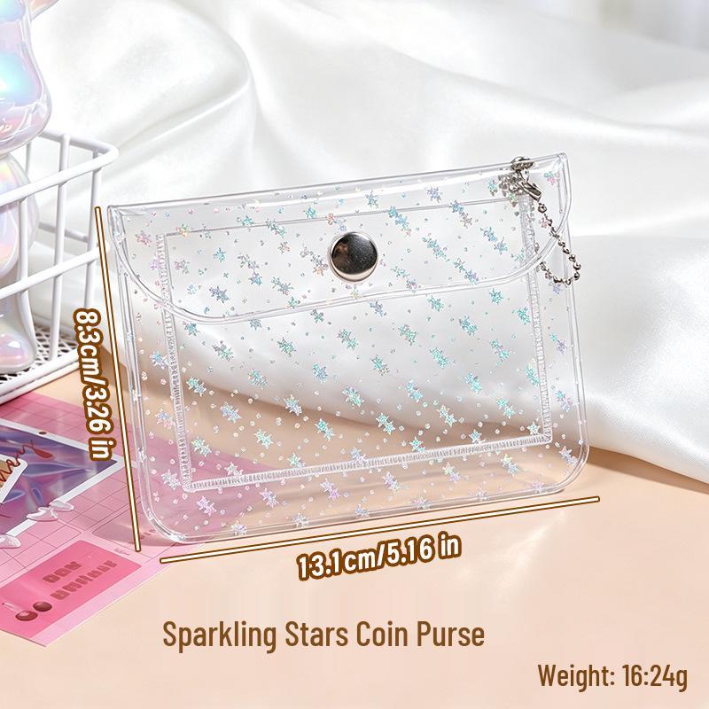 Starry Sky Glitter Card Holder: Transparent, Portable ID & Bank Card Cover with Coin Purse