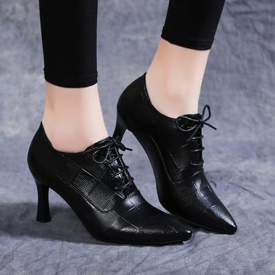 2025 Winter New Women's High-heeled Pointed Toe Lace-up Boots Fashionable and Versatile Casual and Comfortable Short Boots