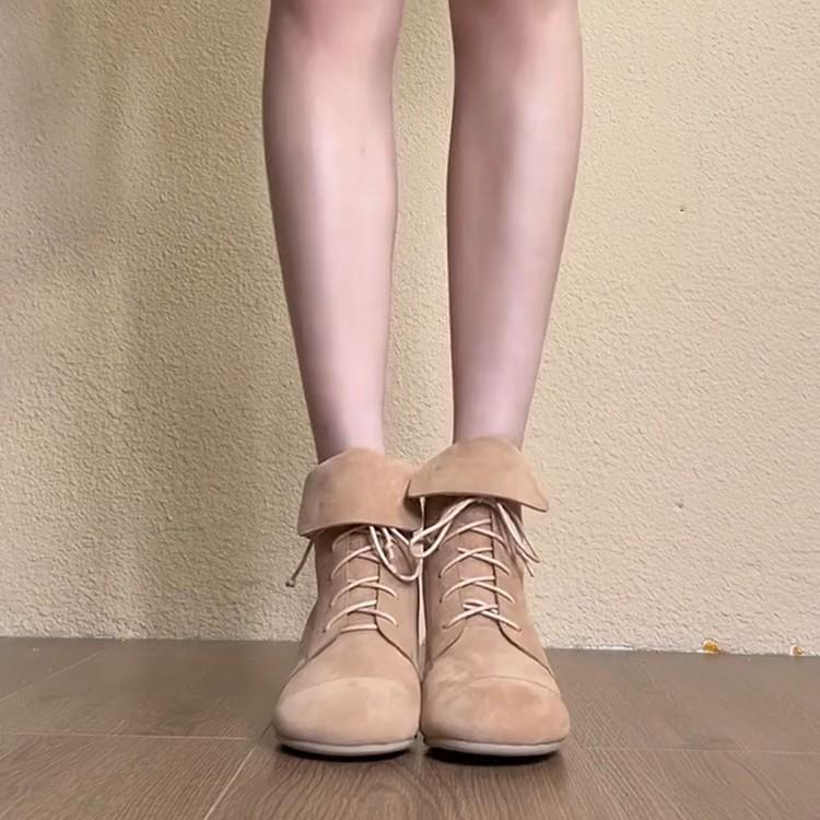 Sheepskin Version~ Small Man with Inner Strap Round Head Short Tube Martin Boots Women's 2025 Retro Style Personalized Versatile Fashion Boots