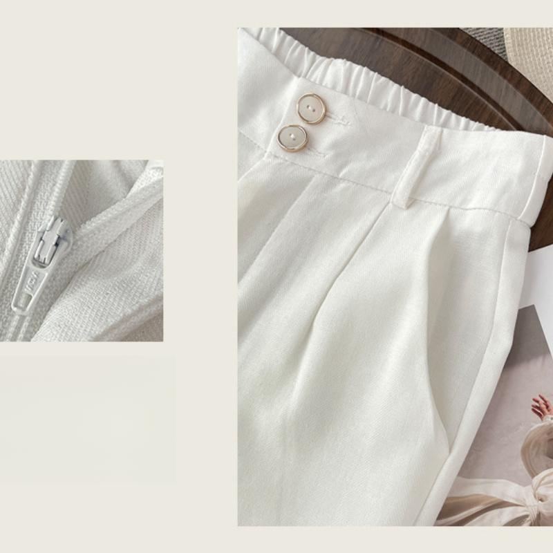 New White Tencel Linen Wide-Leg Pants for Women, Summer Thin Anti-Wrinkle Cotton Linen Suit Pants, Draped Ice Silk Pants