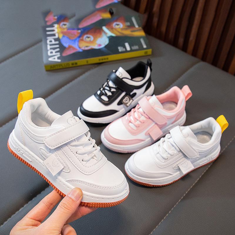 Spring and Autumn Children's Thick Baseplate Shoes Campus Small White Shoes Flat-soled Outdoor Casual Shoes Leather Surface Waterproof Single Shoes B