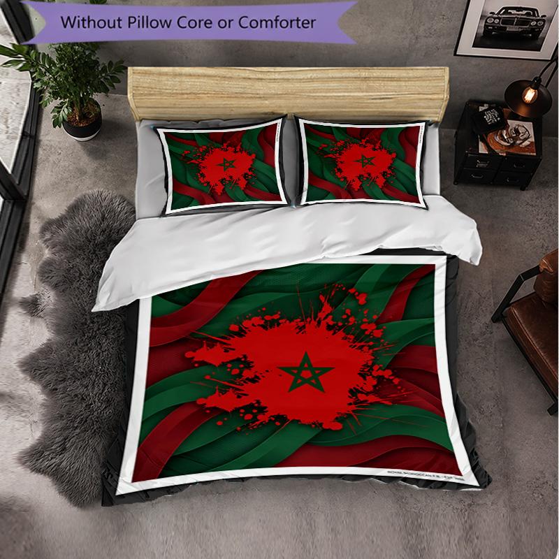 Ensemble de literie 3 pièces motif football Maroc Housse de couette douce en microfibre avec taies d'oreiller pour chambre à coucher