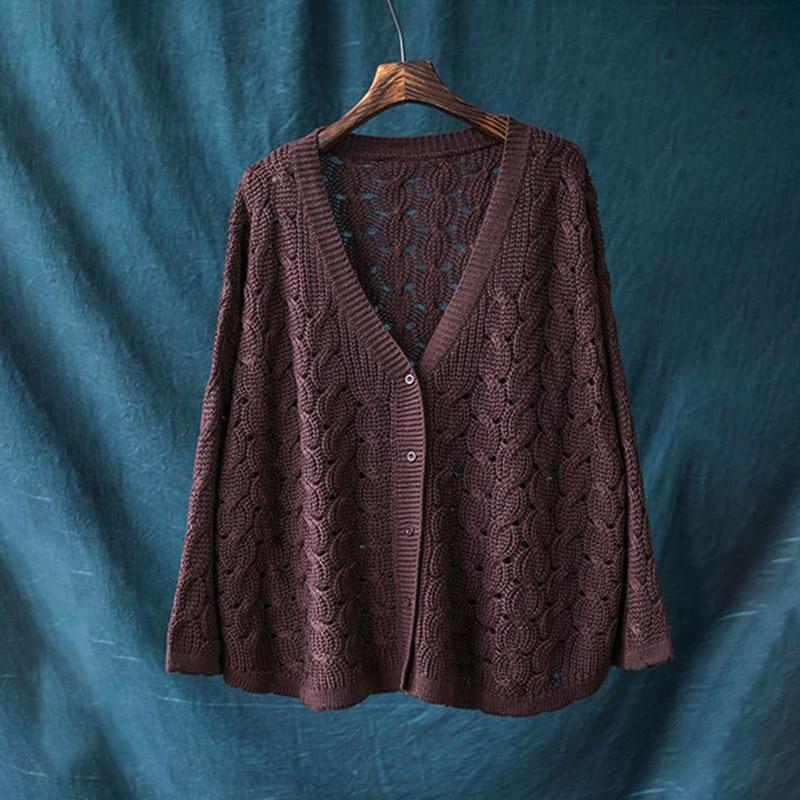 Sweaters Coat Cardigan for Women Winter Oversize Hollow-out Solid Color Loose Long Sleeve Knit Sweaters Coat