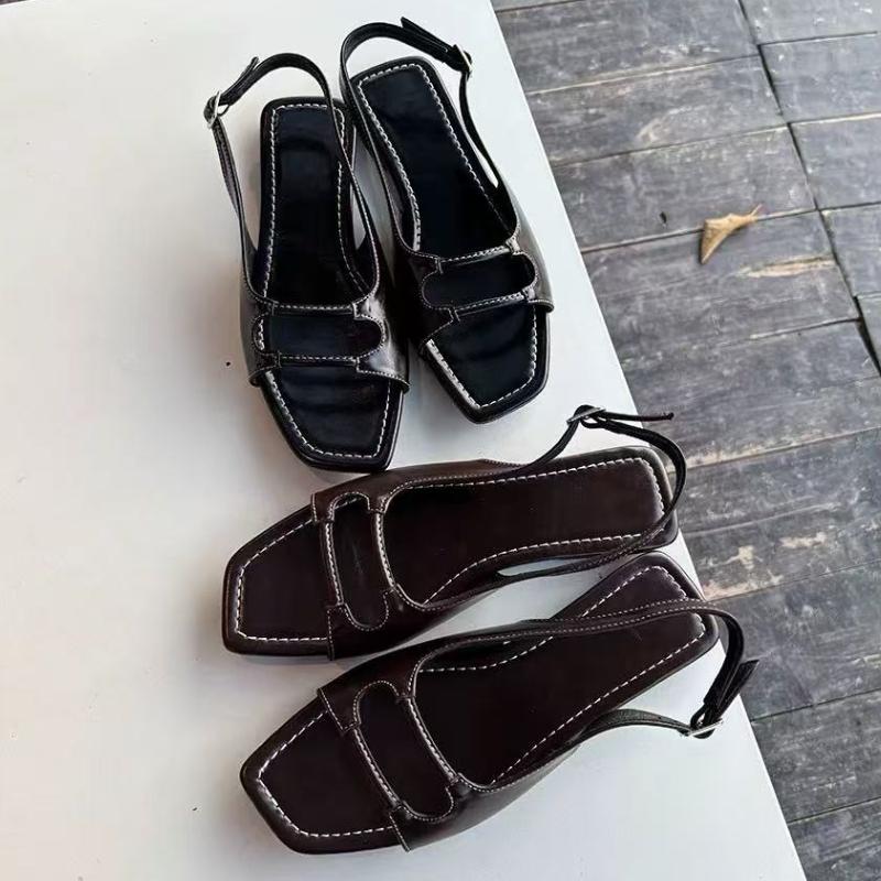 Fashion Fashion Sewing Flat Sandals Women Comfortable Square Toe Back Strap Brand Designer Shoe Summer Casual Concise Sandalias De Mujer