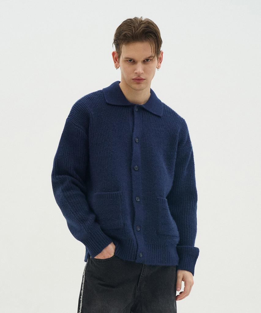 Blond9 Button Collar Knit Cardigan_Navy