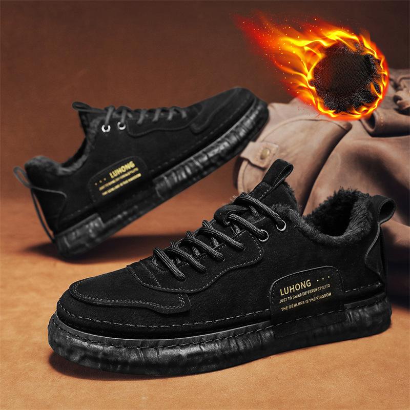 Fashion Casual Platform Shoes for Men Winter Plus Velvet Cotton Shoes Men's Boots Men Fashionable Board Shoes Male Leather Cotton Boots