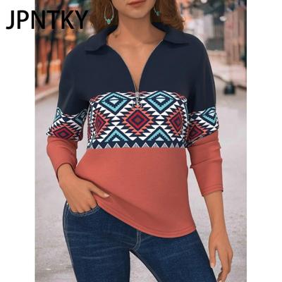 JPNTKY Damenmode Lässig Herbst Winter Langarm Blusen & Hemden mit Reißverschlusskragen