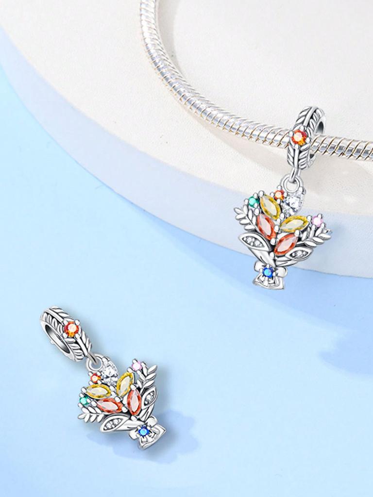 Copper Colors Autumn Sunflower Tulip Leave Beads Charm Pendant For Original Bracelet For Women Diy Jewelry Love Gift