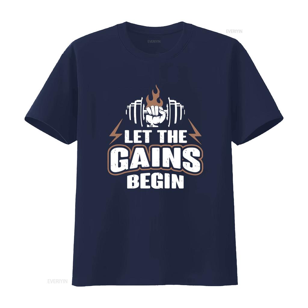 Let The Gains Begin Workout Gym T Shirt For Fitness Enthusiasts Vintage Designer Clothes Versatile Homme Soft Slightly