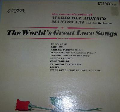 LP Record MARIO DEL MONACO , MANTOVANI & HIS  - The World's Great Love Songs PS280 London Records 1962 UK Classical Used