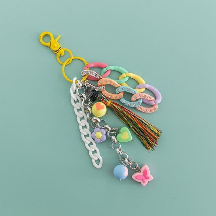 Artisanal Acrylic Key Pendant Accessory Elegant Acrylic Keyring With Tassels Beadwork Fashionable Keychain for Purse Bag