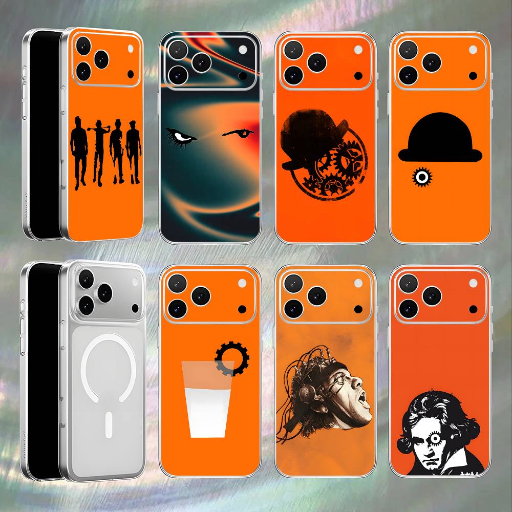A C-Clockwork O-Orange Transparent White Phone Case For iPhone 17,16,15,14,13,12,11,Pro,Max,Plus Magnetic Wireless Charging