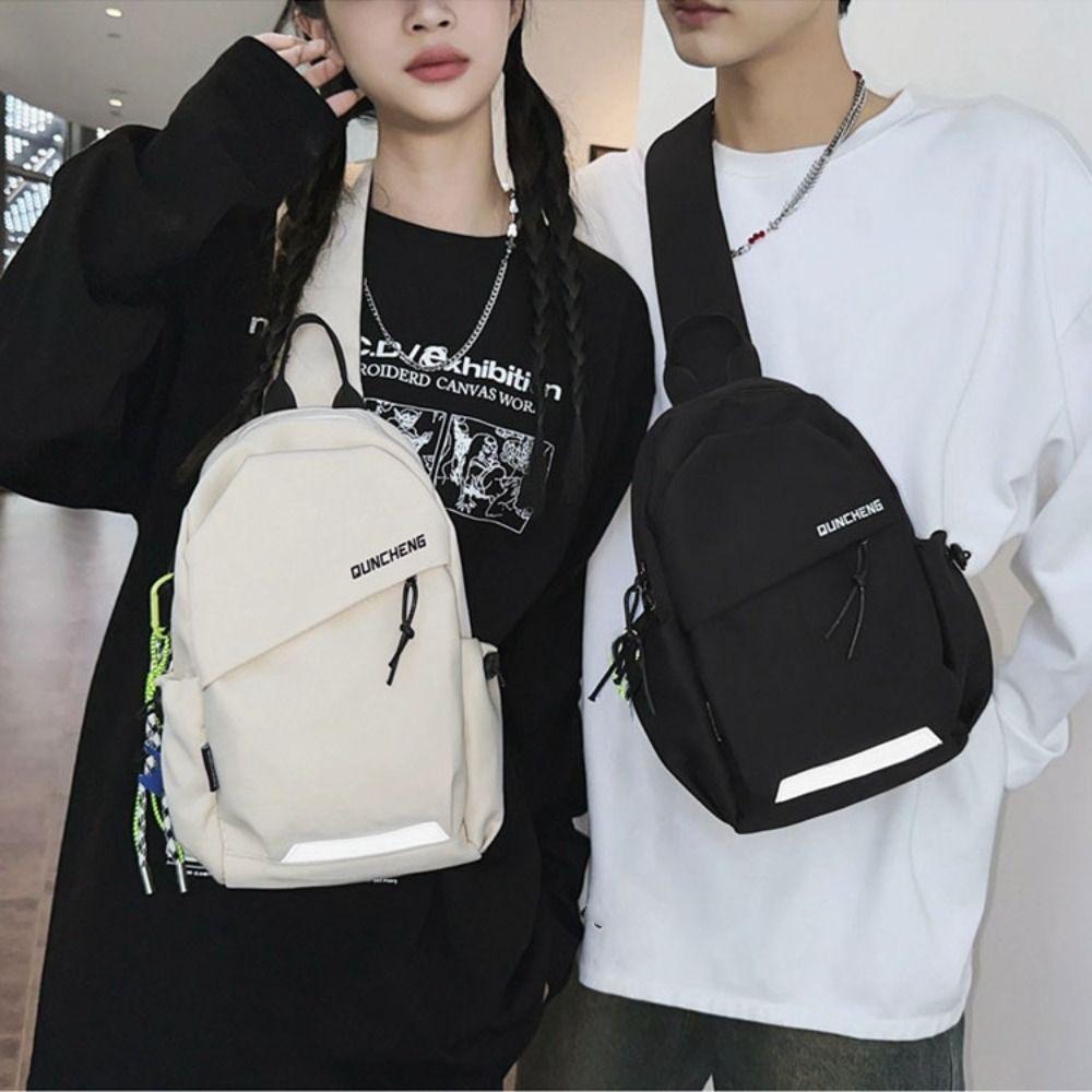 Multifunctional Shoulder Crossbody Bag Solid Color Sports Knapsack Casual Nylon Chest Bag  Male