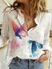 Fashion Retro Butterfly Group Print Long Sleeve Blouse Spring Spring Lapel Button Casual Blouse Ladies 5Xl Home Shirt