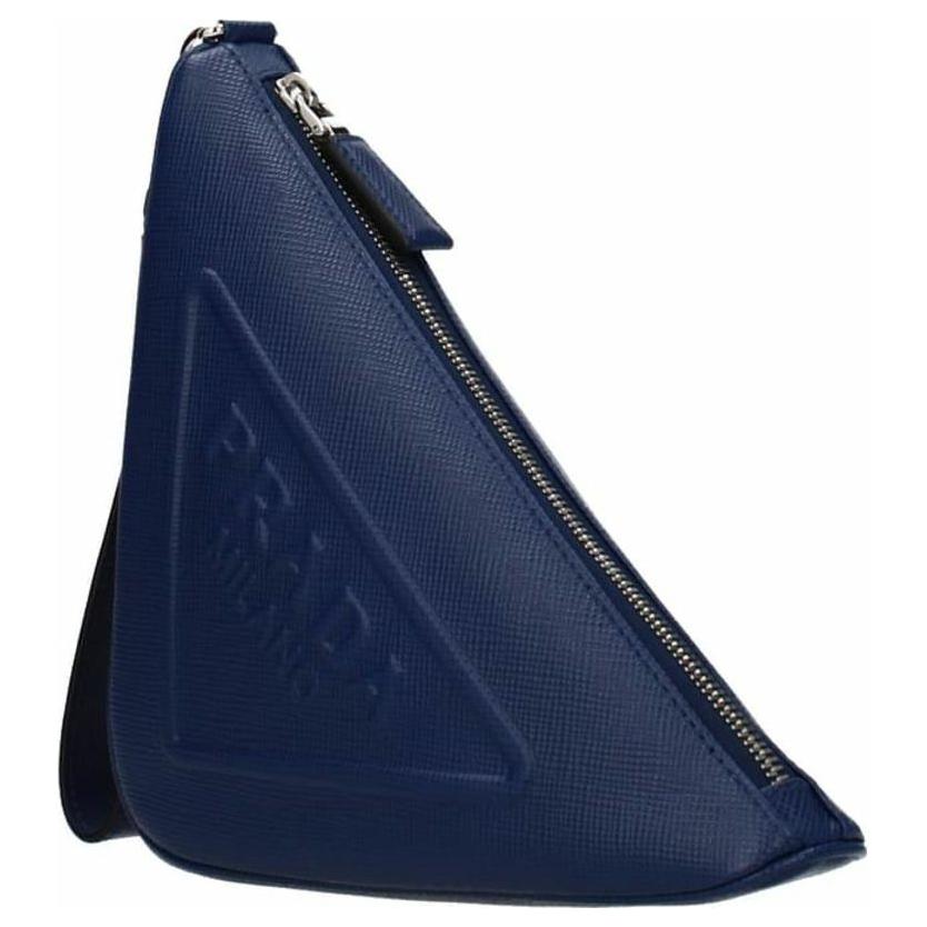 Prada Triangle Monochrome Embossed Logo Leather Triangle Clutch Small Men Clutch Blue 2NE054_2FAD_F0016