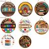 Cute 2D Flat Welcome Sign Round Wooden Ornaments Classroom Door Sign Colorful Decoration School Door Hanging School Decoration
