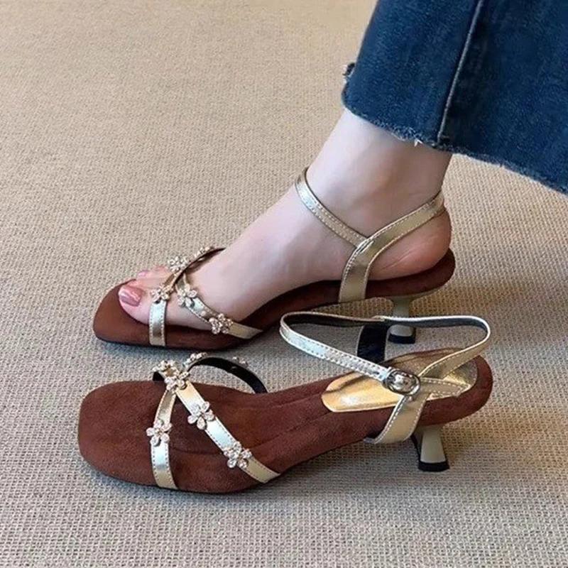 Fashion High Heels Women's Sandals Flower Elegant Dress Shoes Summer 2025 Luxury Woman Slippers New Brand Pumps Sexy Sandalias De Mujer