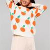 Casual loose orange plush jacquard round neck long sleeved thick knit pullover sweater for women 3551 EMA