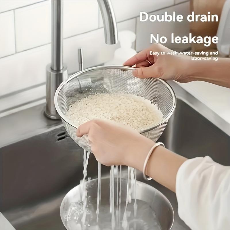 Stainless Steel Drain Basket For Washing Vegetables Fruit Rice Household Multi Use Mesh Sieve Kitchen Draining Basket Easy Clean
