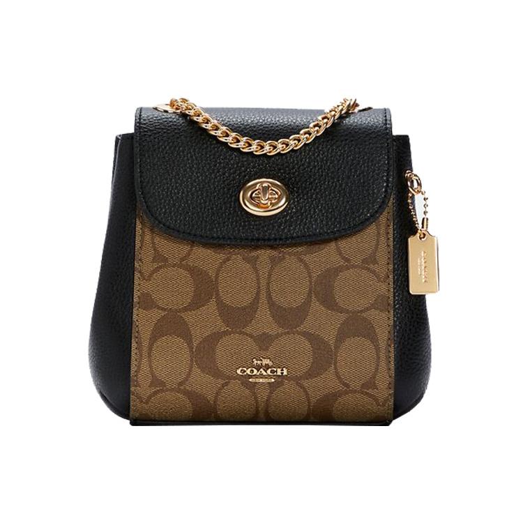 

New COACH Convertible Canvas With Leather Shoulder Bag, Crossbody Bag, Backpack Trumpets Women s Black Brown Multicolor C5678-IMCBI 18.5*8.1*16.5CM