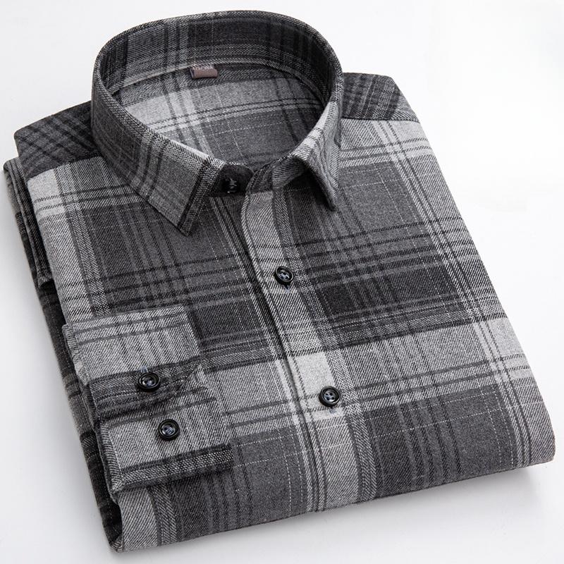 New 100% Pure Cotton Shirt Men's Plaid Shirt Long Sleeve Regular Fit Men Casual Soft Comfortable Flannel Social Shirts S-4XL