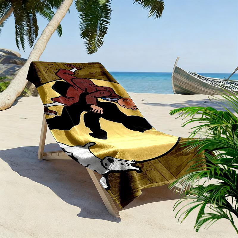 The Adventures of Tintin Print Beach Towel, Large Soft Quick Dry Towel for Beach Camping Swimming
