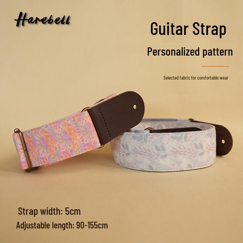 Coconut Tree Pattern Guitar Strap with Bronze Buckle - Pink Shadow & Grey Vine Design