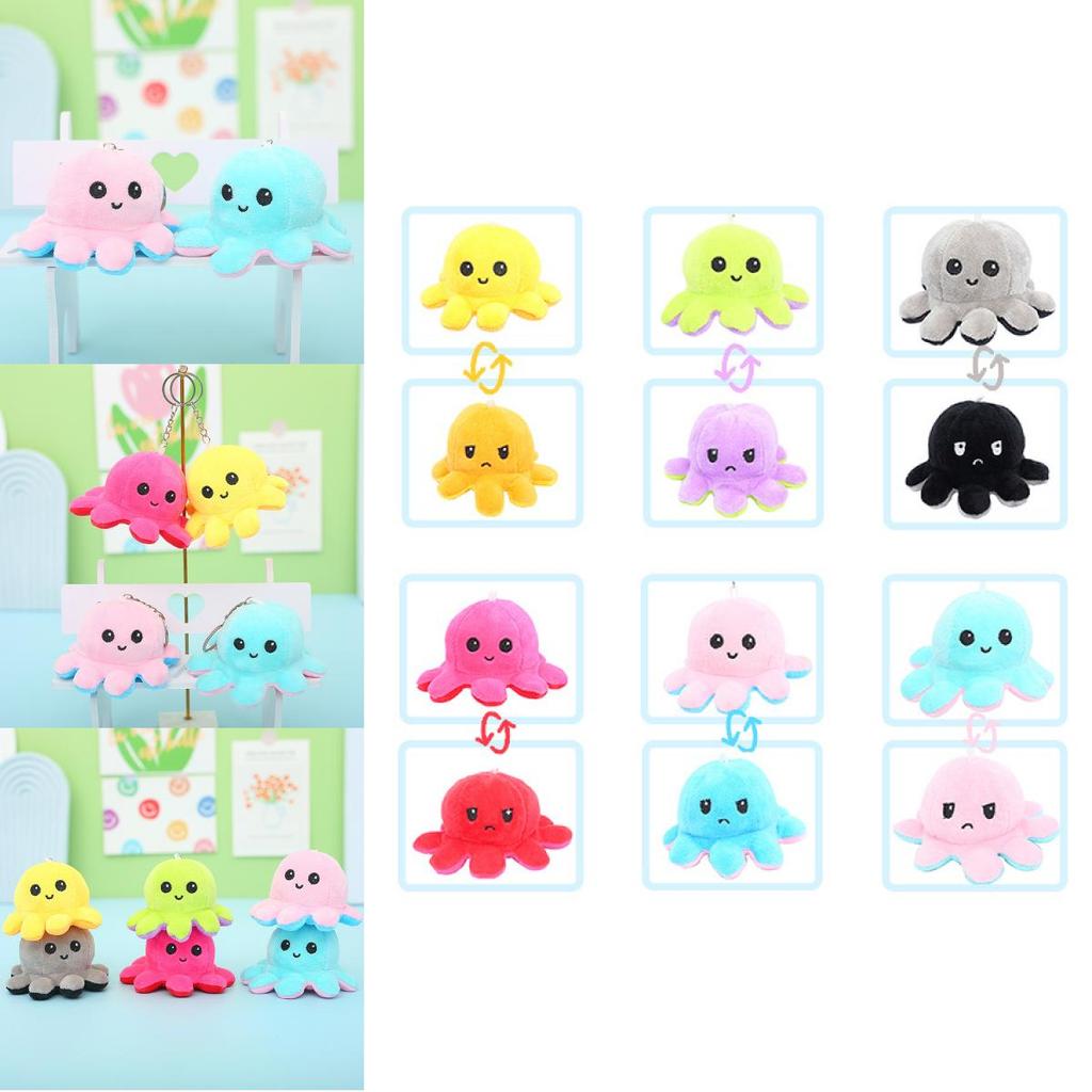 Niedlicher Plüsch Wendbarer Oktopus Schlüsselanhänger Entzückender Stimmungsändernder Tier Taschenanhänger