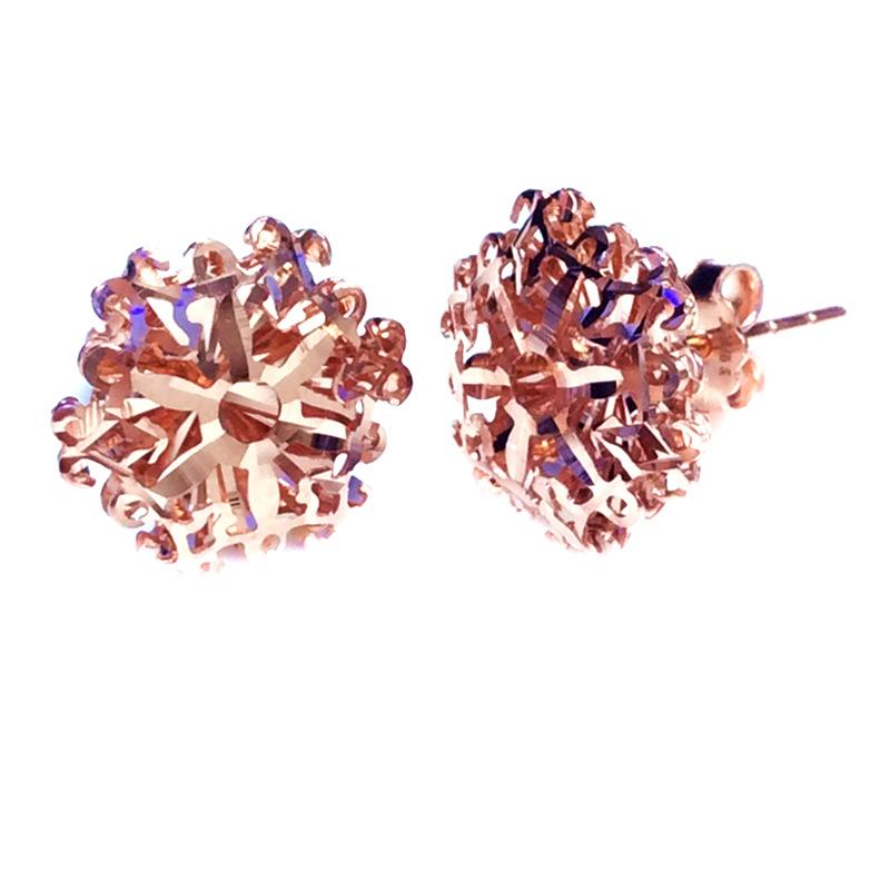 Rose Gold-Plated Purple Gold Women'S Shiny Little Snowflake Stud Earrings Temperament Colored Gold Earrings