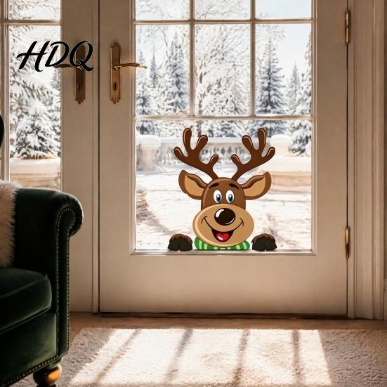 Holiday Window Clings Christmas Static Clings Peeking Santa Reindeer Stickers Xmas Party Supplies No‑Glue Cartoon Decals for Indoor‑Outdoor