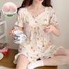 "Women's Summer Pajama Set with Chest Pads: Wrinkle-Resistant, Short Sleeves, Korean-Style, Sweet & Cute"