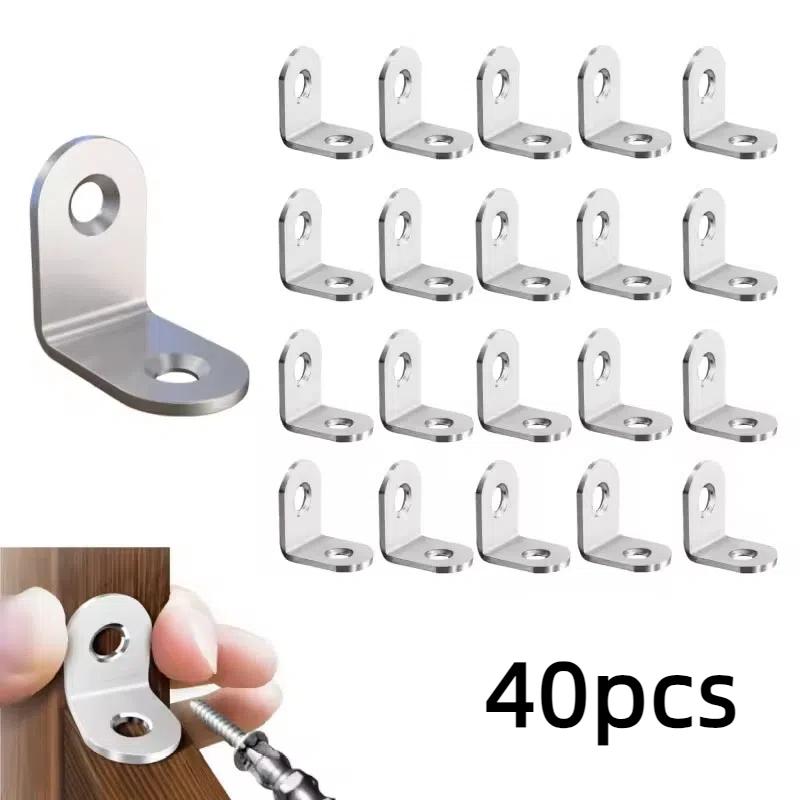 40pcs Stainless Steel L Brackets - Small Right Angle Corner Brace for Shelves, Wood Furniture ,Chair