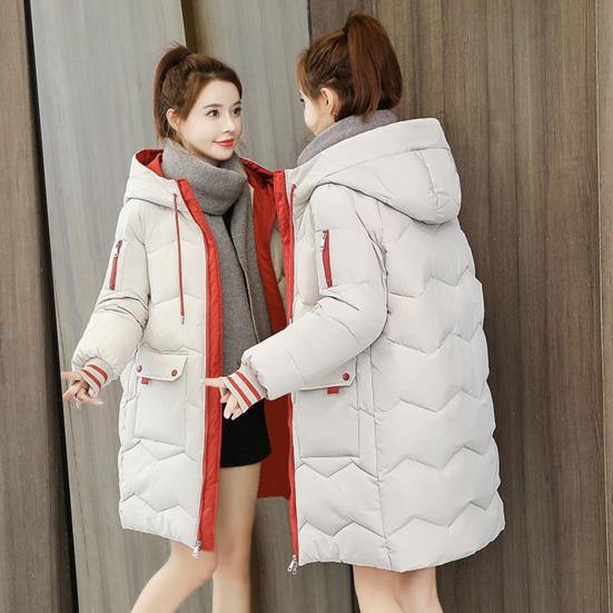 Abrigo de invierno para mujer, abrigo acolchado de algodón de manga larga con capucha, abrigo grueso holgado con cremallera de longitud media, prendas de vestir, chaqueta, ropa de calle