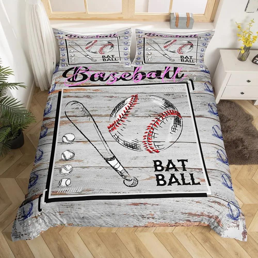 Baseball Game King Queen Duvet Cover Ball Sports Theme Bedding Set Athlete Competitive Quilt Cover Polyester Comforter Cover