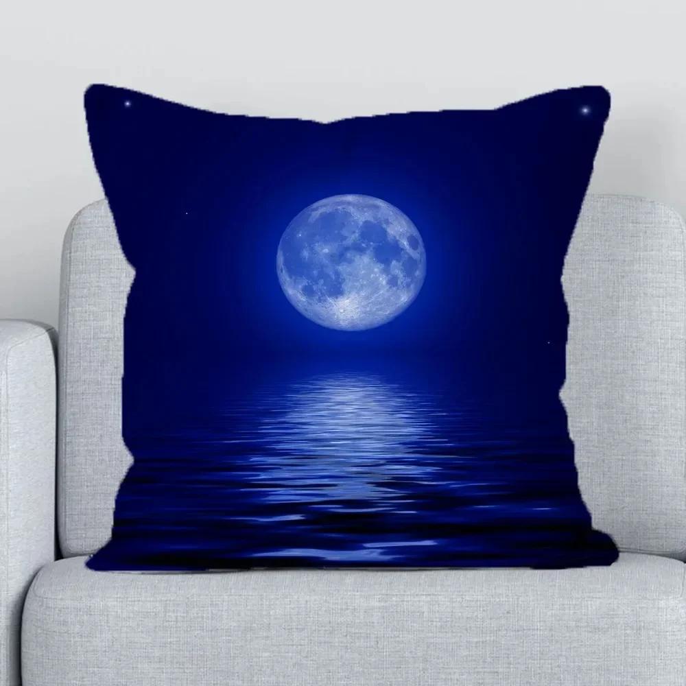 Office Sofa Luxury Cushion Cover Moon Night Sky Pattern Print Home Decor Pillow Cover