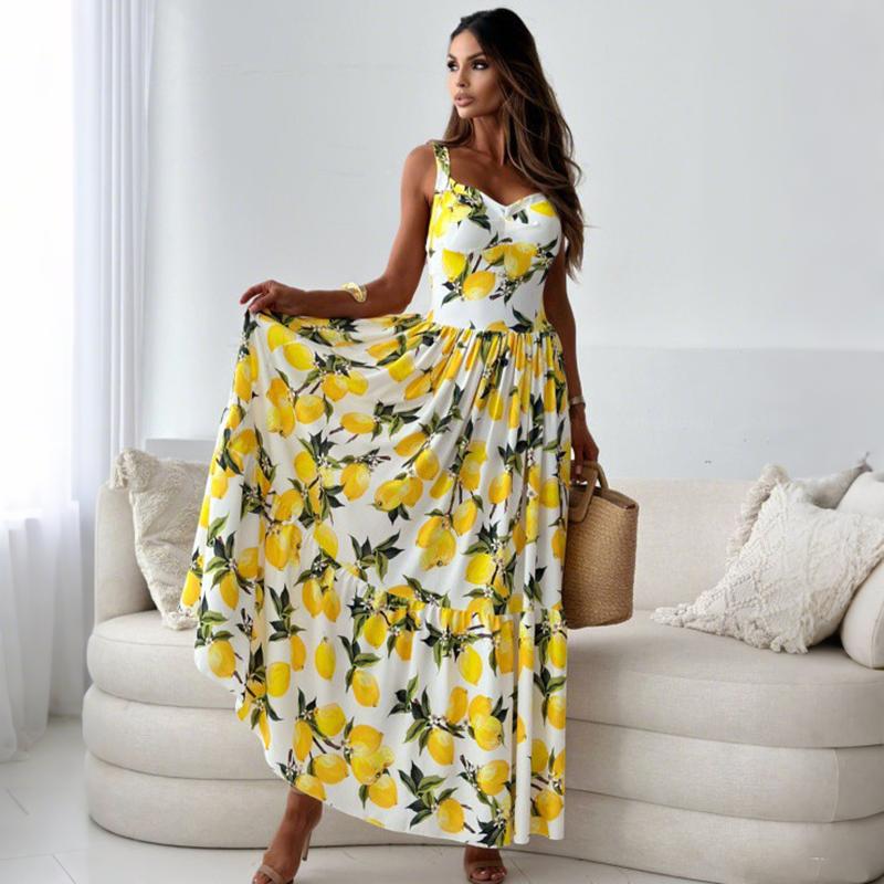 

Женское летнее платье в богемном стиле для отпуска на бретелях с цветочным принтом, цельное L