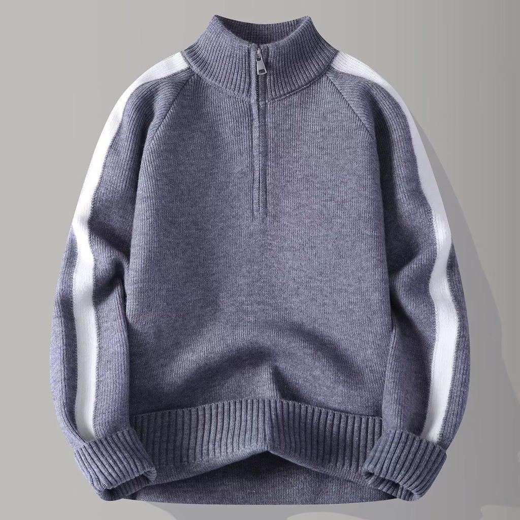 Men's Casual Zipper Stand Collar Sweater - Loose, Thick Knit for Autumn/Winter