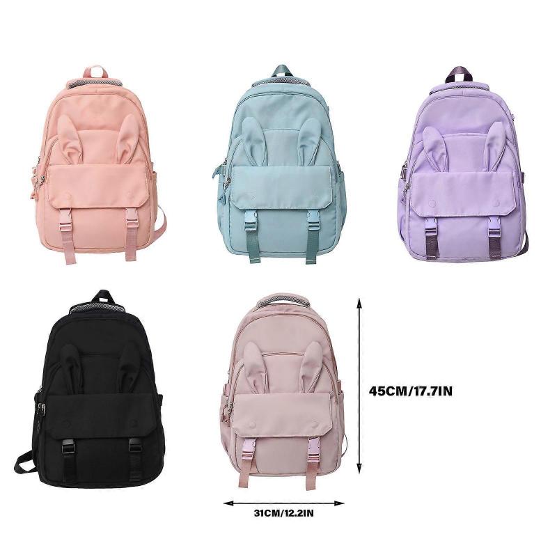 Cartoon Ear Rucksack Student Campus School Bag with Multiple Pockets Large Capacity Laptop Backpack for Women Teenagers  Purple