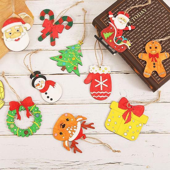 12 Pcs Wooden Christmas Ornaments to Paint DIY Blank Unfinished Wood Reindeer Santa Claus Christmas Tree Bell Wreath Cutouts for Winter Hanging