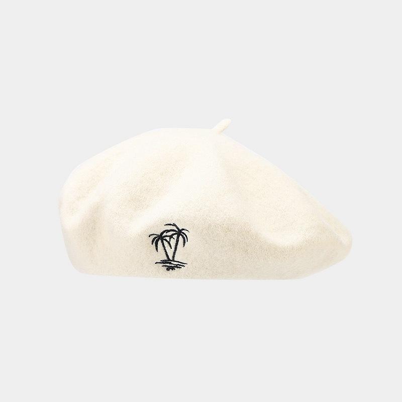 Cappello in lana da donna berretto retrò britannico con ricamo di cocco berretto alla moda viso piccolo moda semplice cappello da pittore all'ingrosso