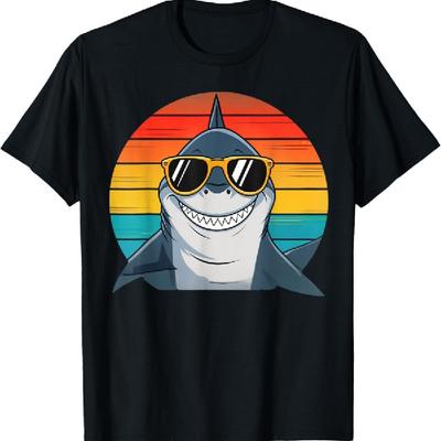 Kids Shark Face Open Mouth Tee Cool Retro Toddler Boys Shark T-Shirt