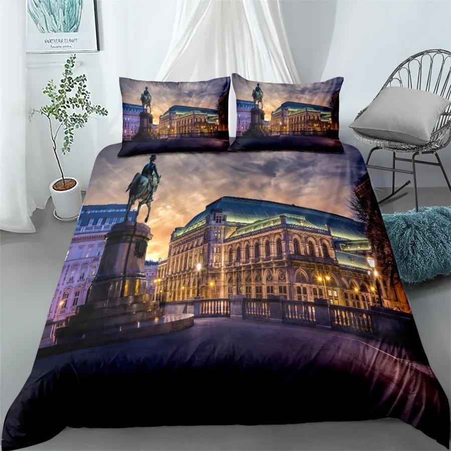 3D Statue of Liberty Bedding Set World Famous Building Duvet Cover King Queen Size London Bridge Polyester Quilt Cover