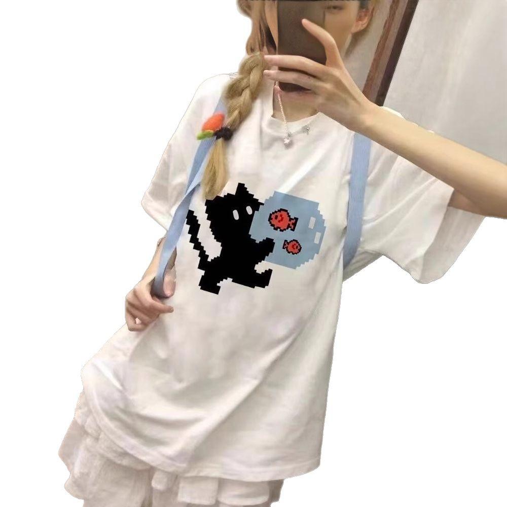 % Cotton Heavy Short Sleeve T-Shirt Women's Summer New Student Loose American Lazy Top ins Large Size