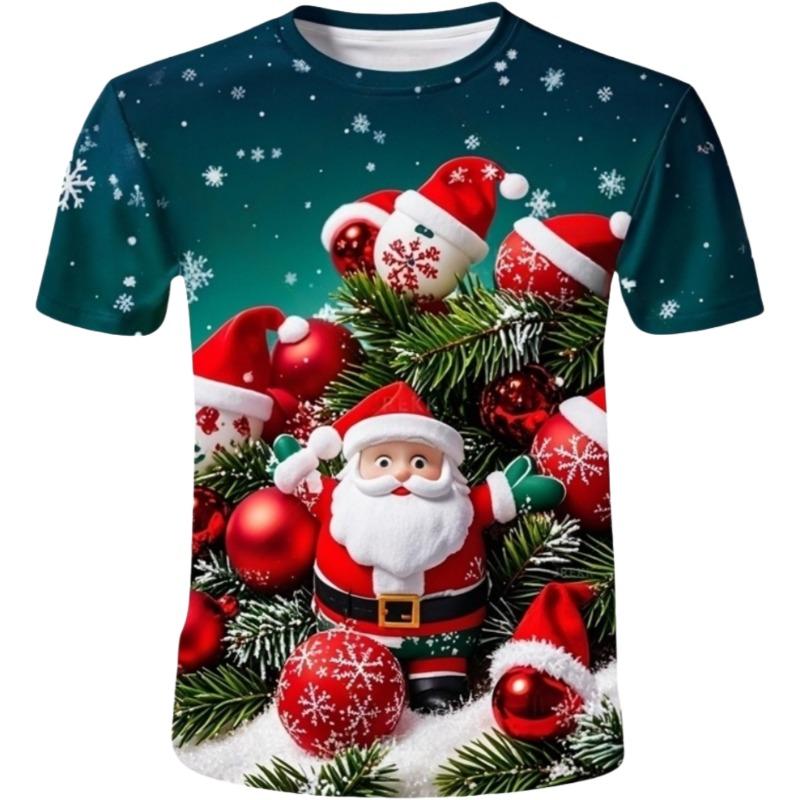 Santa Claus Christmas Print Short Sleeve for Boys Girls Cute O-Neck Pullover Tees Casual Loose Children's Top Children's T-Shirt
