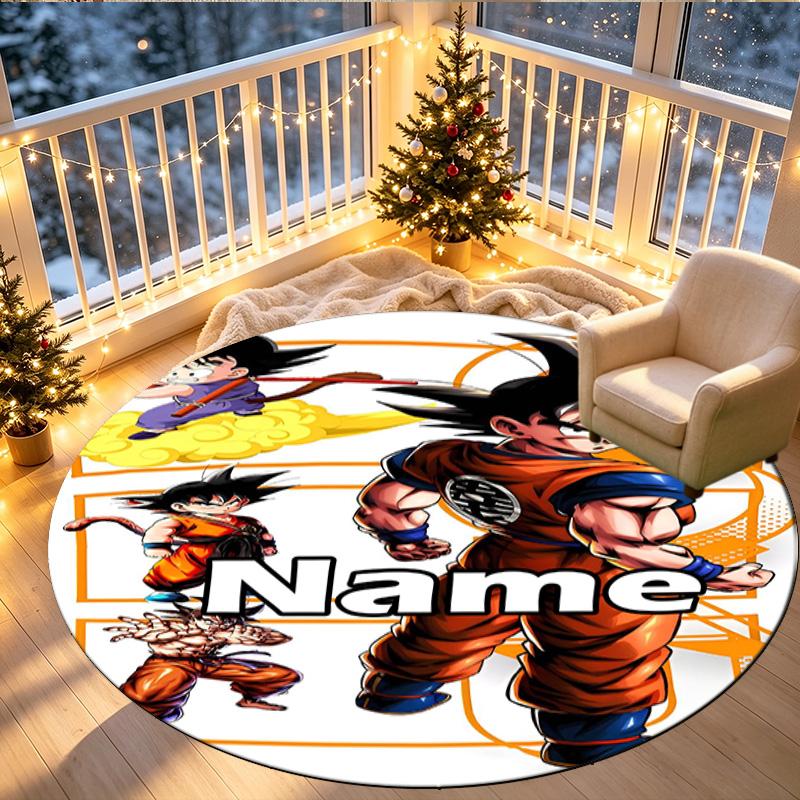 Custom Name Personalized Anime Print Round Rug, Versatile Home Decor Carpet, for Playroom, Apartment, Balcony, Entryway, Hallway Gift